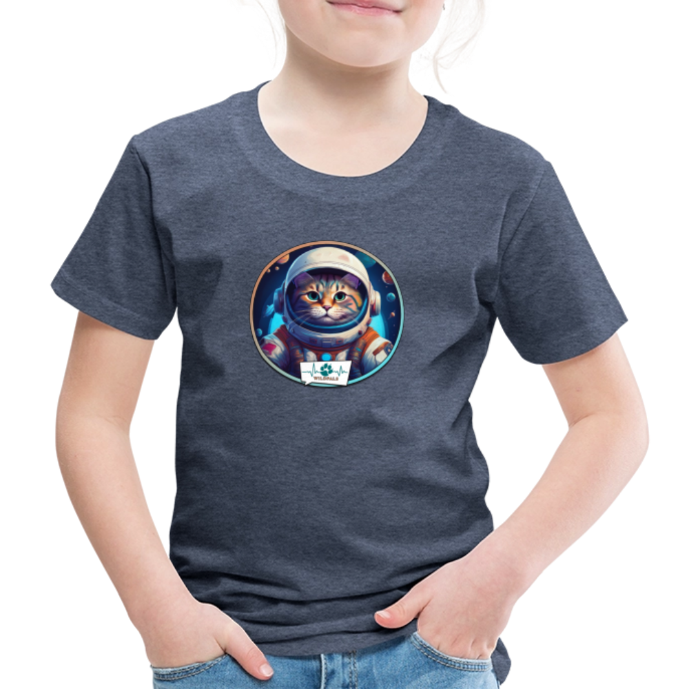 Kinder T-Shirt mit Katzen-Motiv (Premium) - Blau meliert