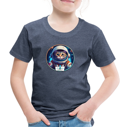 Kinder T-Shirt mit Katzen-Motiv (Premium) - Blau meliert