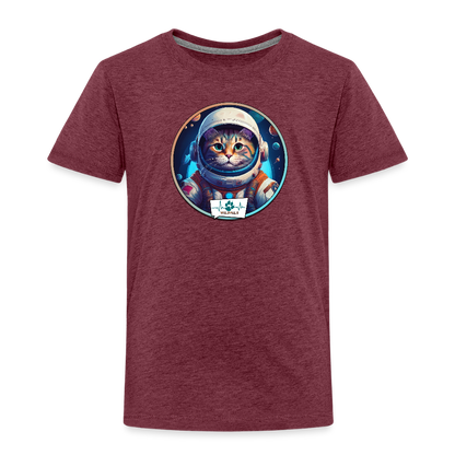 Kinder T-Shirt mit Katzen-Motiv (Premium) - Bordeauxrot meliert